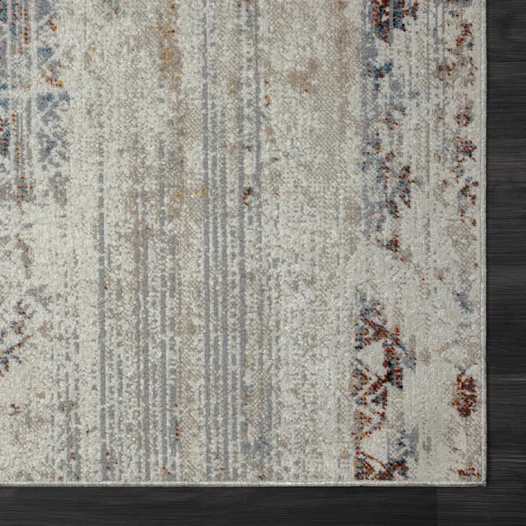 5' X 7' Ivory Tribal Distressed Washable Area Rug
