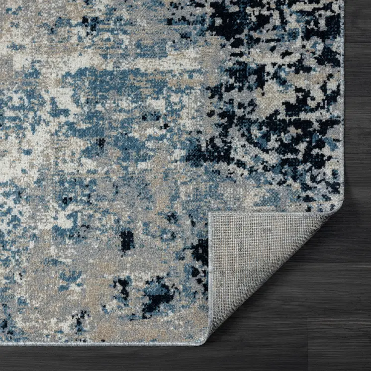 5' X 7' Blue Abstract Distressed Washable Area Rug