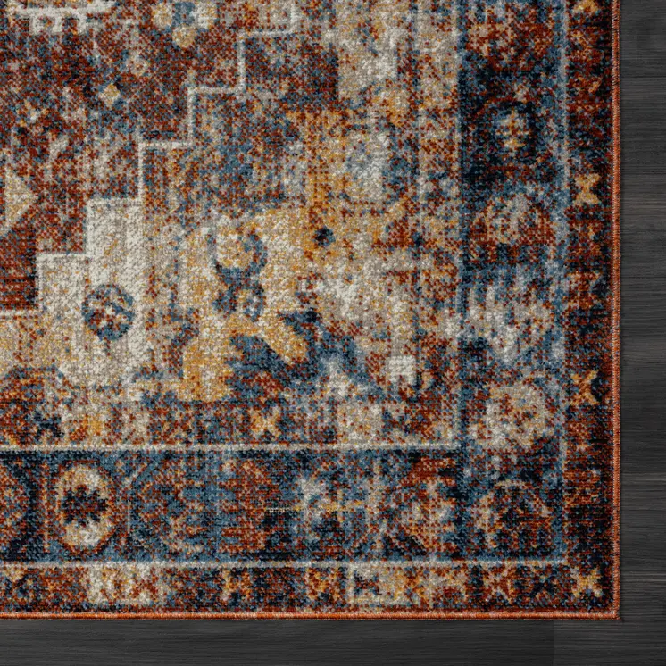 5' X 7' Blue Medallion Distressed Washable Area Rug