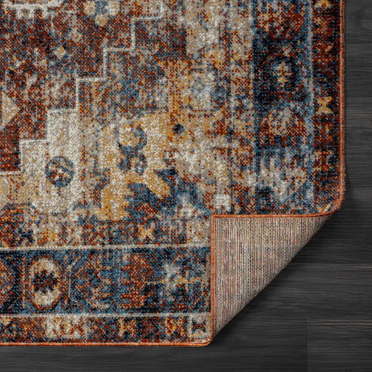 5' X 7' Blue Medallion Distressed Washable Area Rug