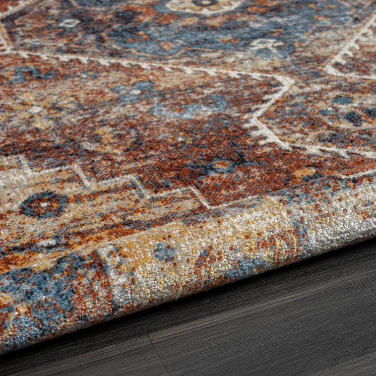 5' X 7' Blue Medallion Distressed Washable Area Rug