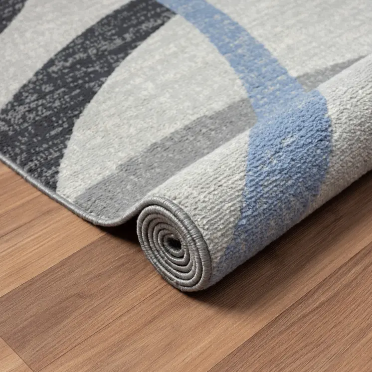 5' X 7' Ivory Blue and Gray Geometric Area Rug