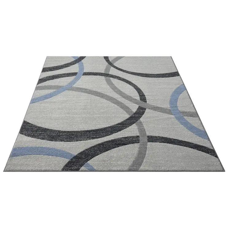 5' X 7' Ivory Blue and Gray Geometric Area Rug