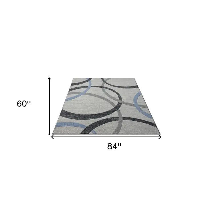 5' X 7' Ivory Blue and Gray Geometric Area Rug