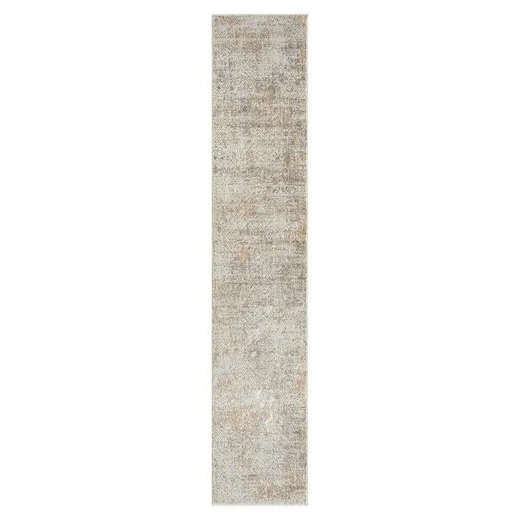 2' X 10' Gray Damask Distressed Runner Rug