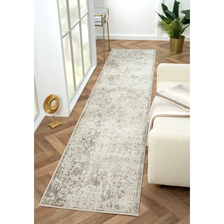 2' X 10' Gray Abstract Distressed Runner Rug