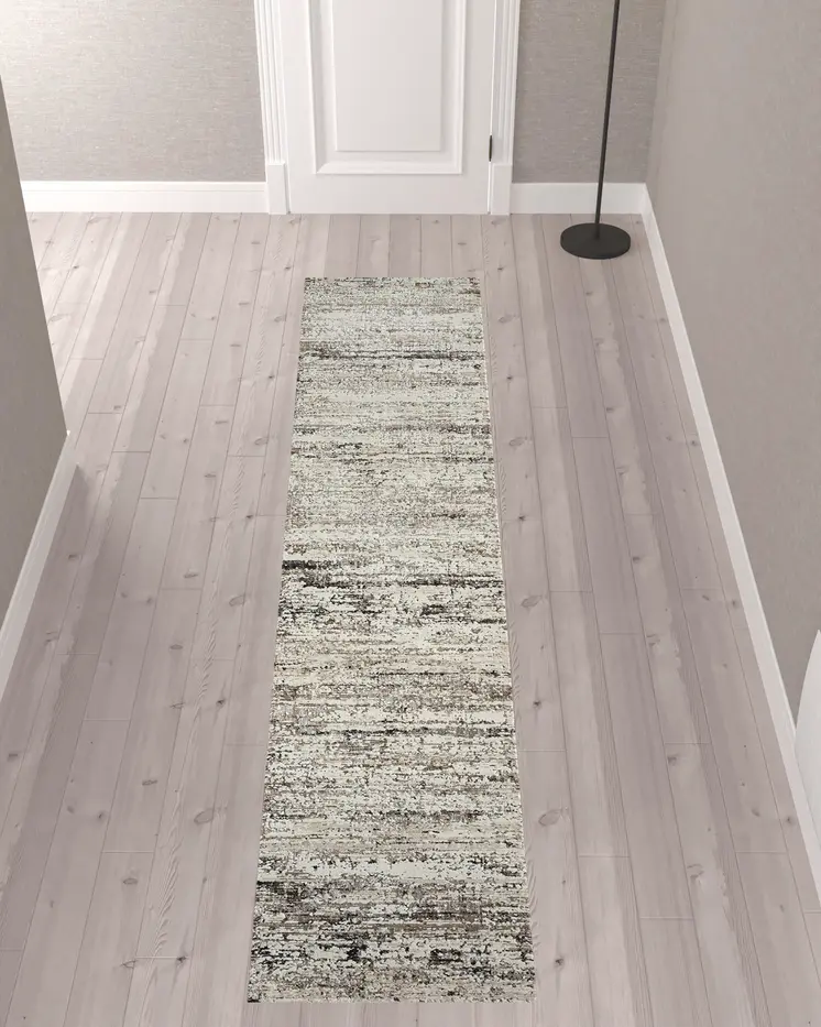 2' X 10' Beige Abstract Distressed Runner Rug