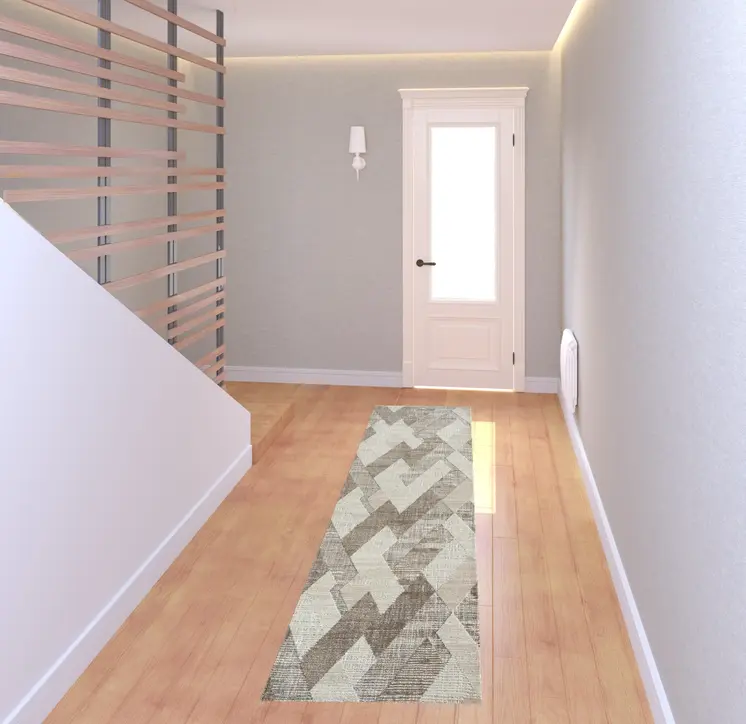 2' X 8' Gray Geometric Runner Rug