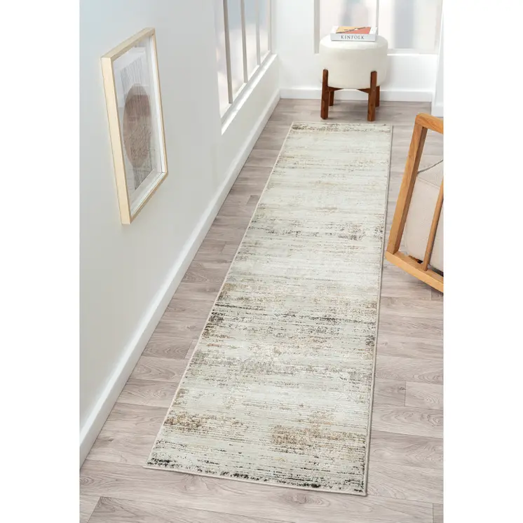 2' X 8' Gray Abstract Distressed Runner Rug