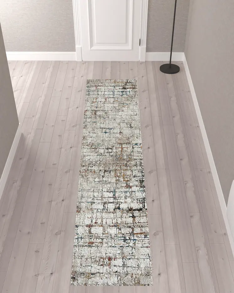 2' X 10' Gray Abstract Distressed Runner Rug