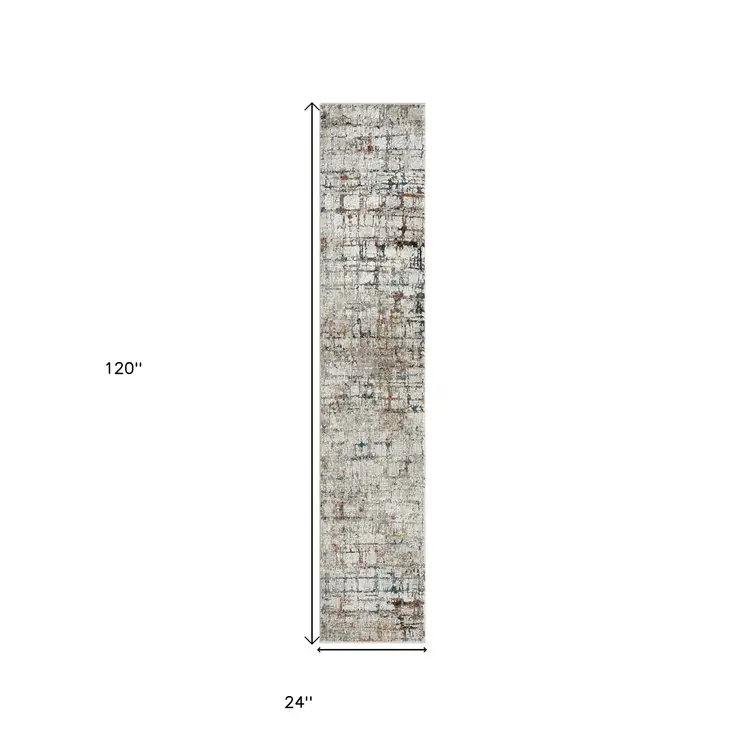 2' X 10' Gray Abstract Distressed Runner Rug