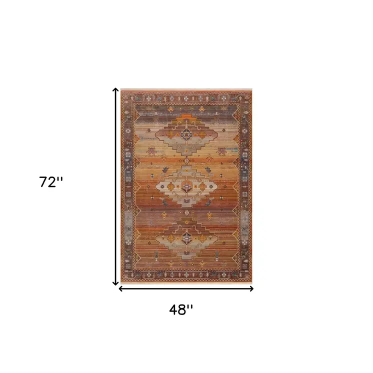 4' X 6' Brown Southwestern Area Rug