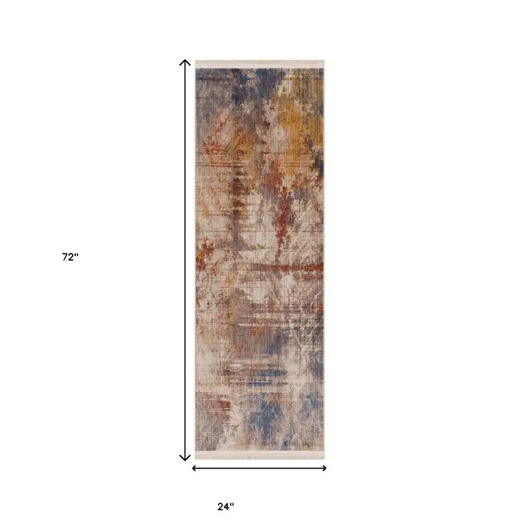 2' X 6' Gray Abstract Distressed Runner Rug