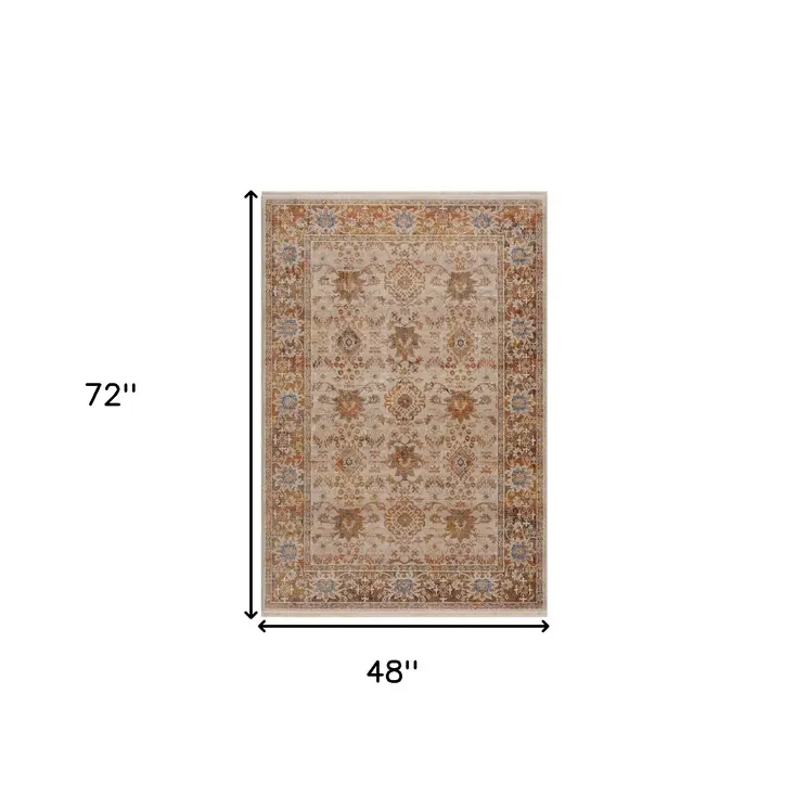 4' X 6' Ivory Oriental Area Rug
