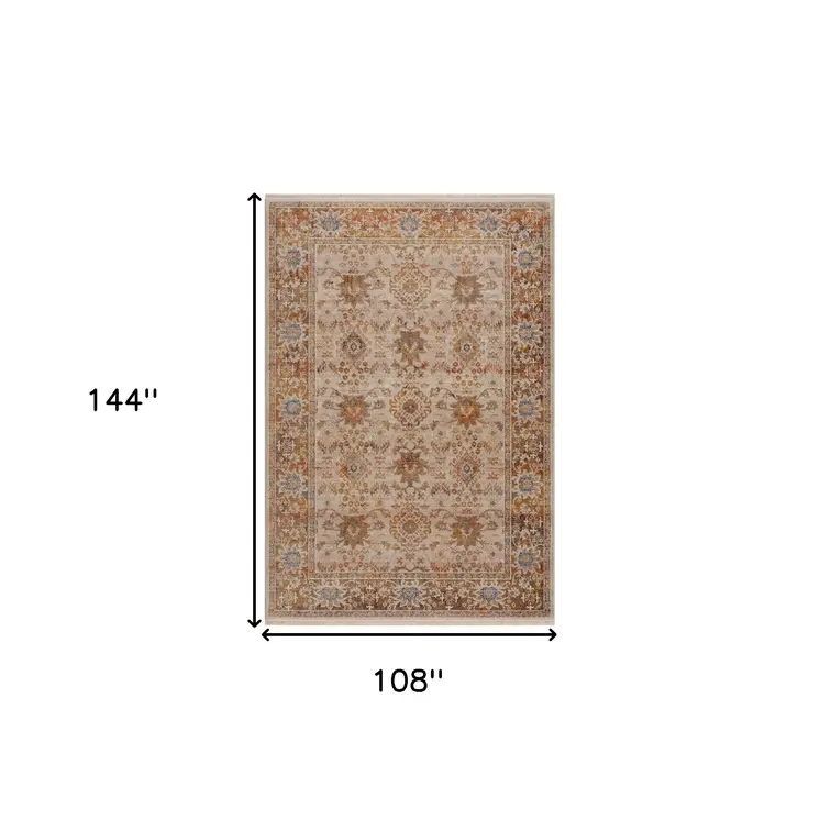 9' X 12' Ivory Oriental Area Rug
