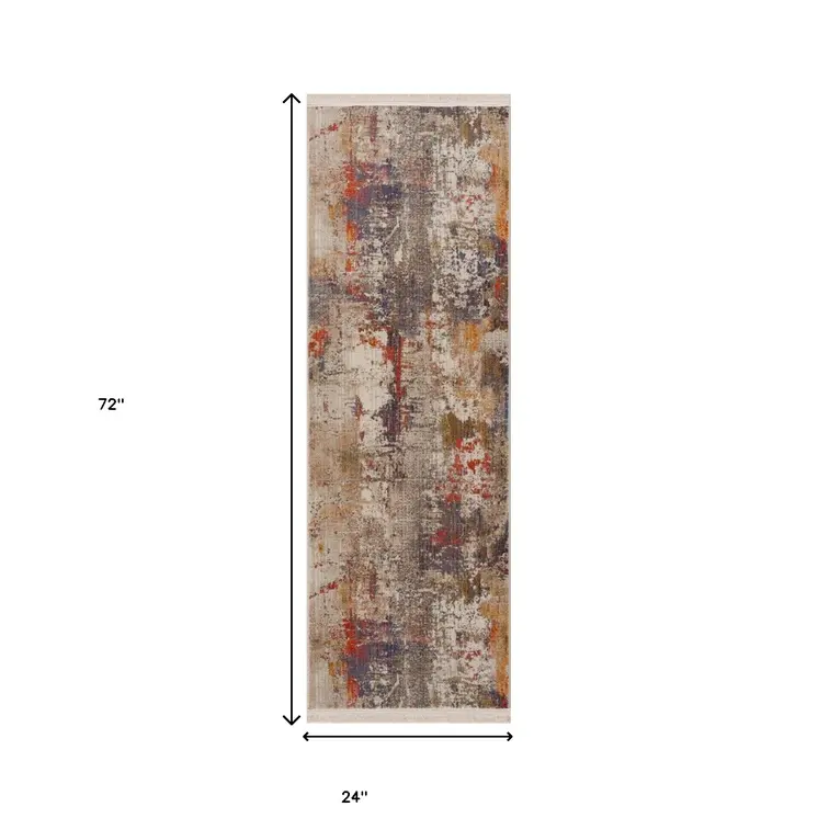 2' X 6' Gray Abstract Distressed Runner Rug