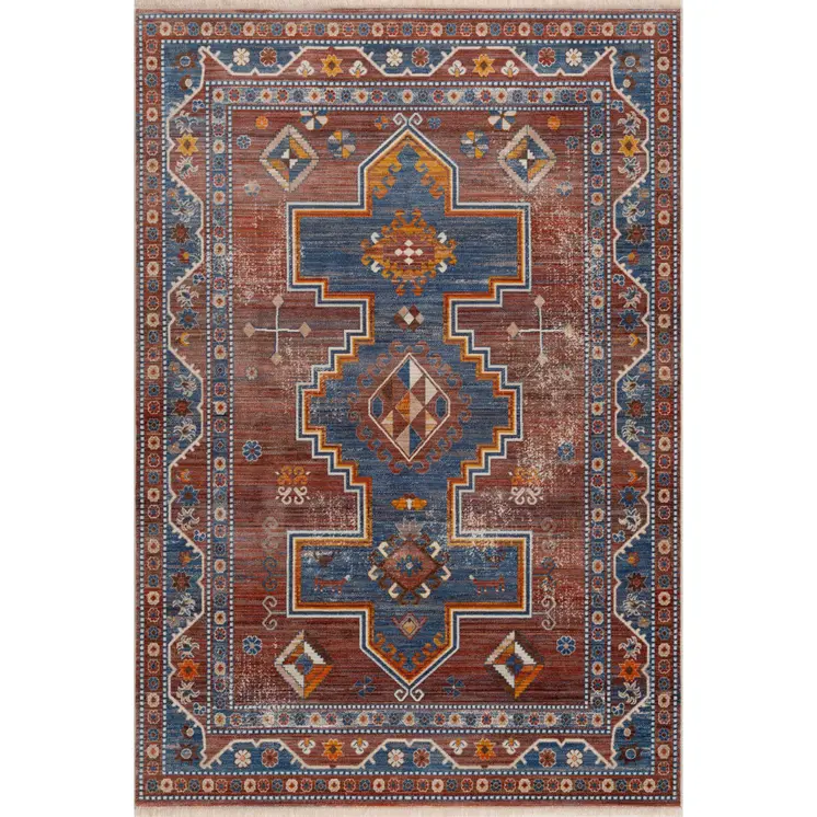 5' X 8' Red Southwestern Area Rug