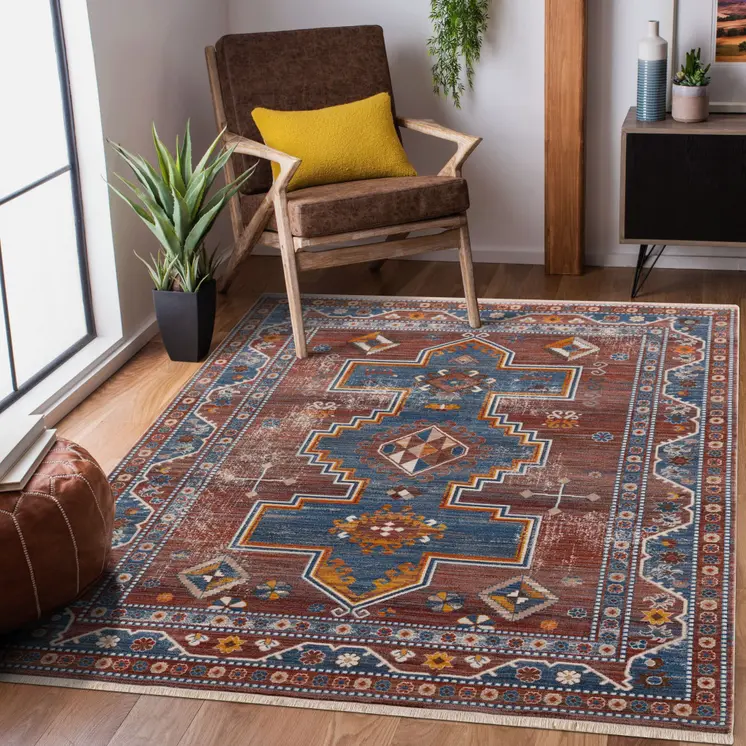 5' X 8' Red Southwestern Area Rug