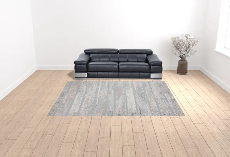 9' X 12' Blue Abstract Distressed Area Rug