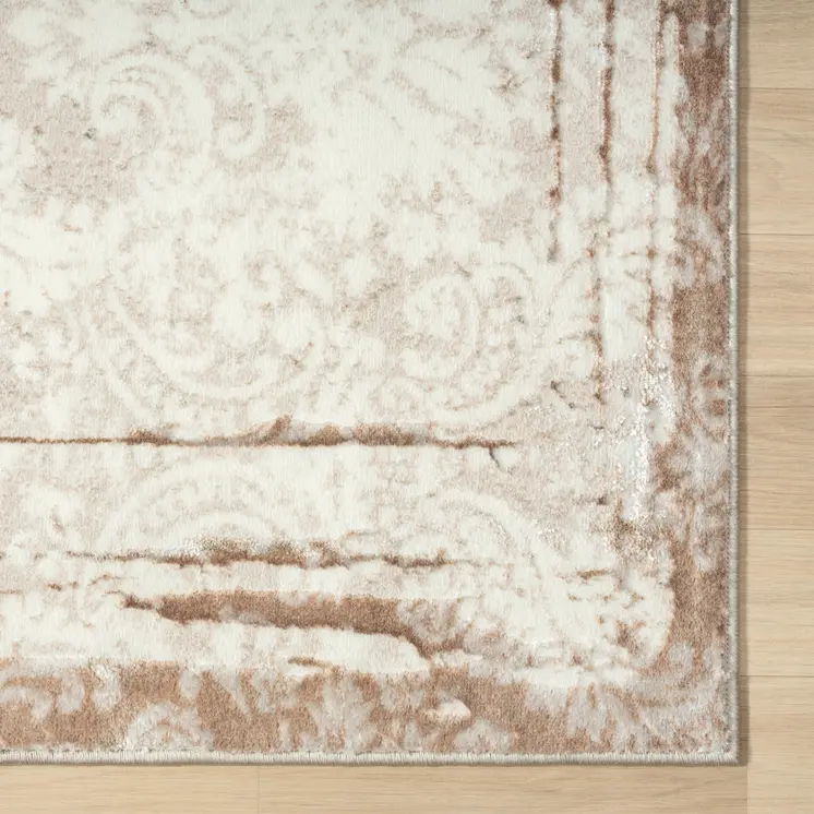 8' X 10' Cream Damask Stain Resistant Area Rug