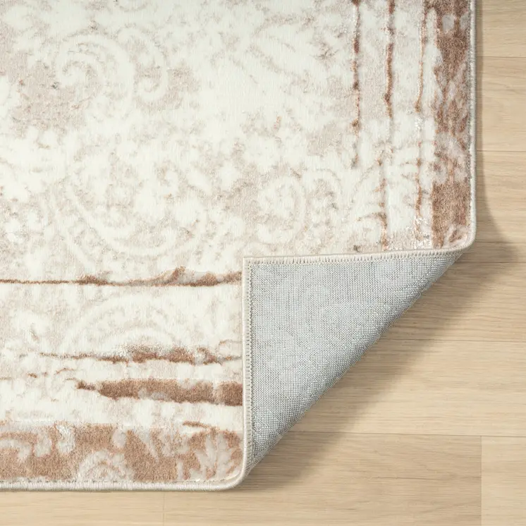 8' X 10' Cream Damask Stain Resistant Area Rug