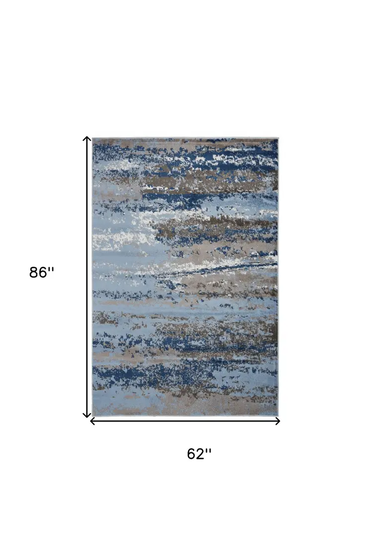 5' X 7' Blue Abstract Area Rug