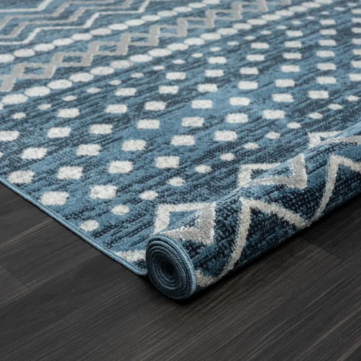 8' X 10' Blue Geometric Washable Area Rug