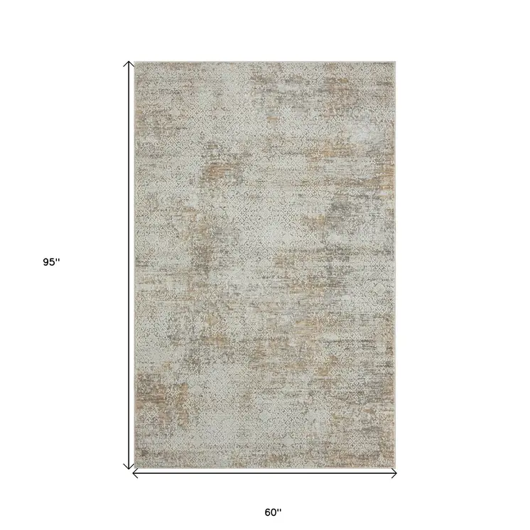 5' X 8' Gray Damask Distressed Area Rug
