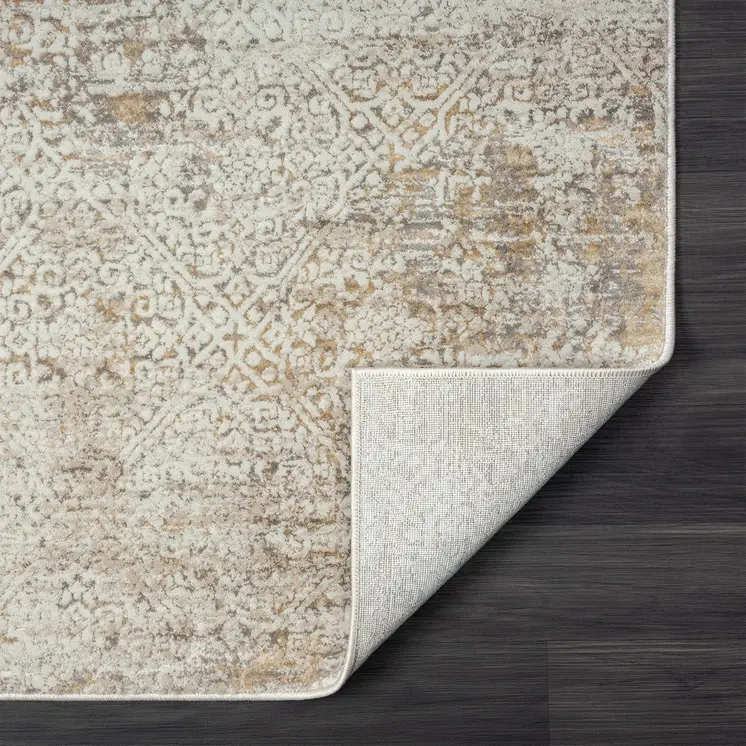 9' X 12' Gray Damask Distressed Area Rug