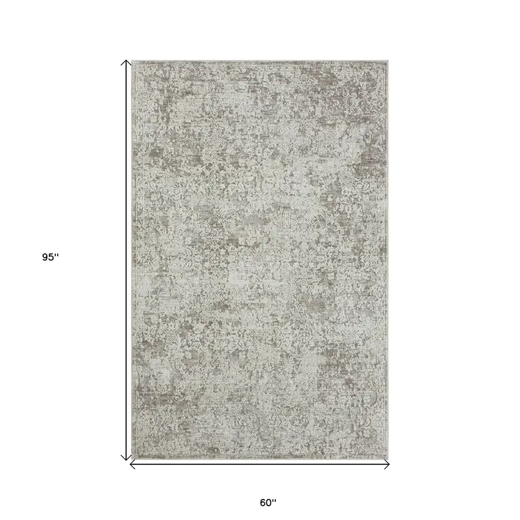 5' X 8' Gray Abstract Distressed Area Rug