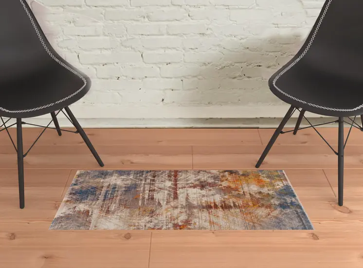 2' X 3' Gray Abstract Distressed Area Rug
