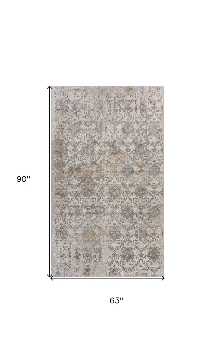 5' X 8' Cream Abstract Distressed Area Rug