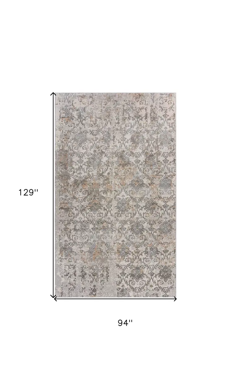 8' X 11' Cream Abstract Distressed Area Rug