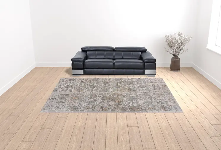 10' X 14' Cream Abstract Distressed Area Rug