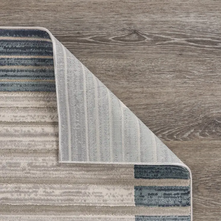 8' Ivory And Blue Abstract Runner Rug
