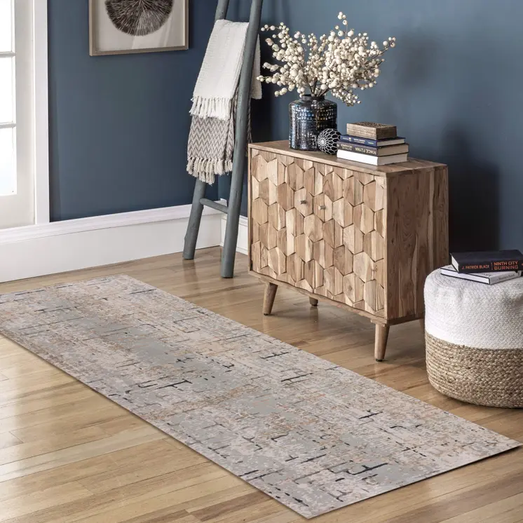 2' X 8' Cream Abstract Runner Rug