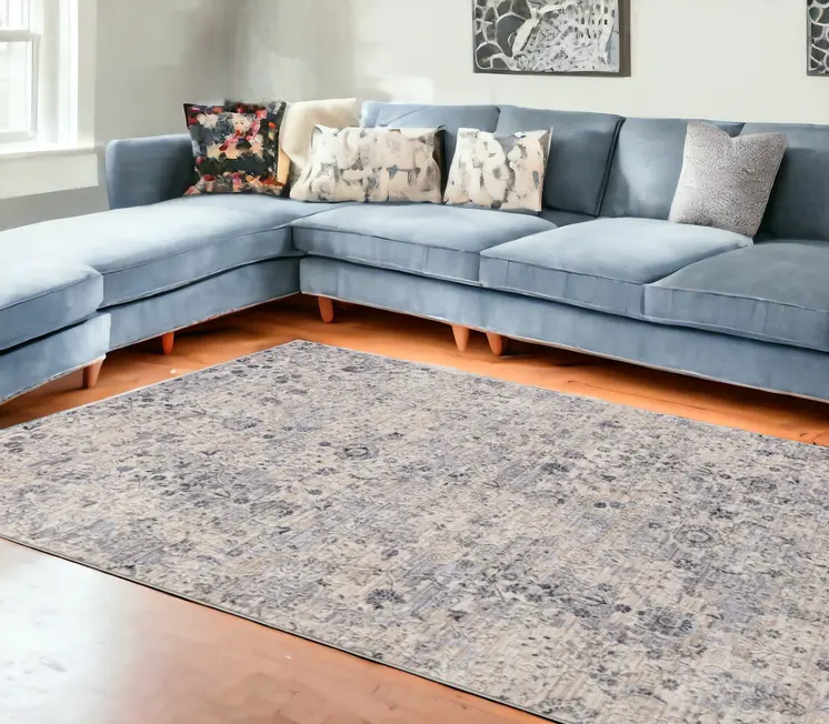 9' X 12' Gray Floral Area Rug