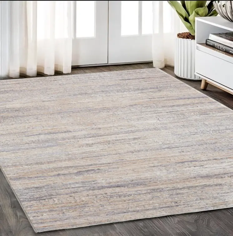 5' X 8' Beige And Gray Striped Area Rug