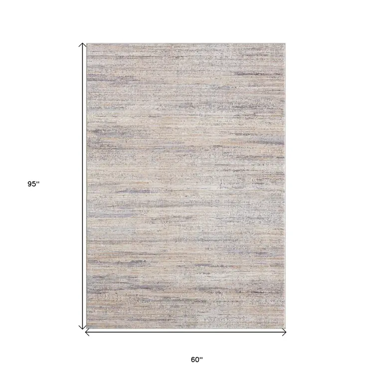 5' X 8' Beige And Gray Striped Area Rug
