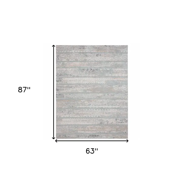 5' X 8' Blue Abstract Distressed Area Rug