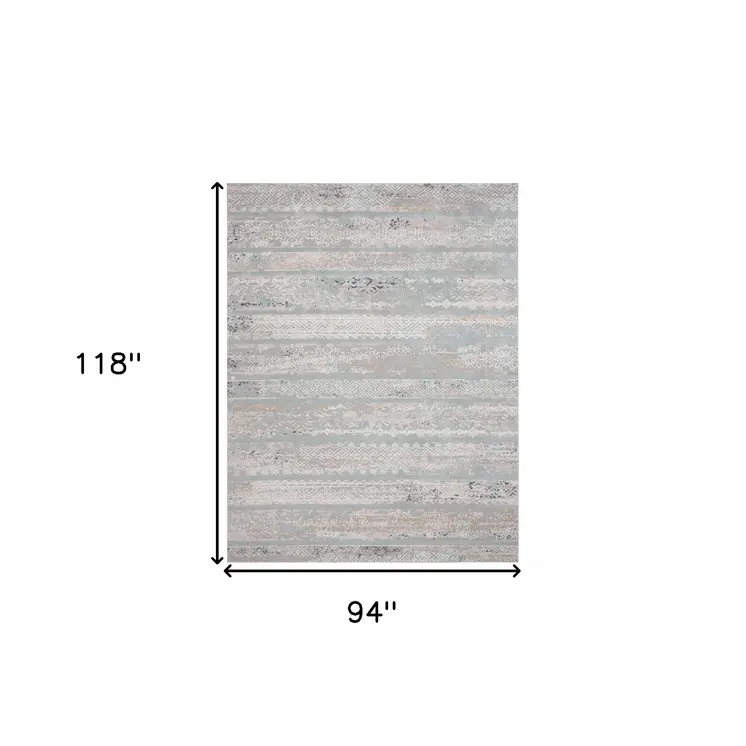 8' X 10' Blue Abstract Distressed Area Rug