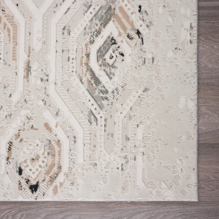 8' X 10' Cream Abstract Distressed Area Rug