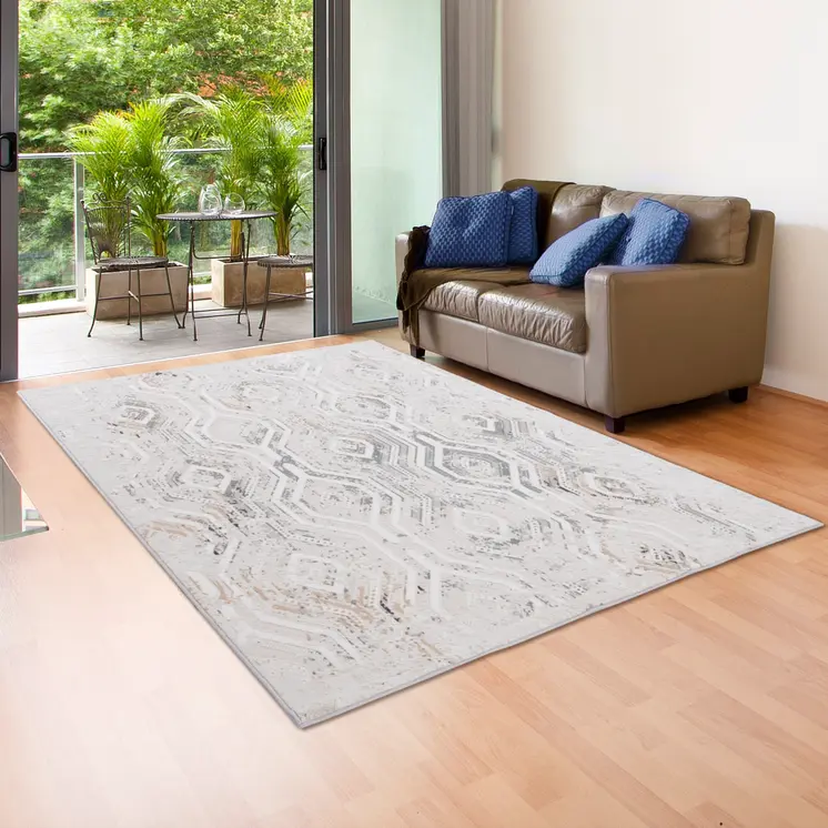 8' X 10' Cream Abstract Distressed Area Rug
