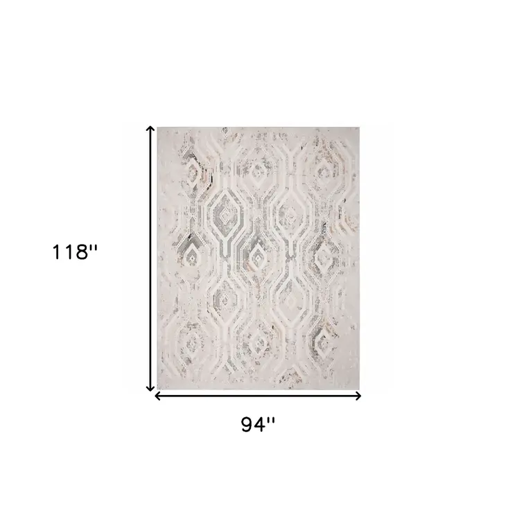 8' X 10' Cream Abstract Distressed Area Rug