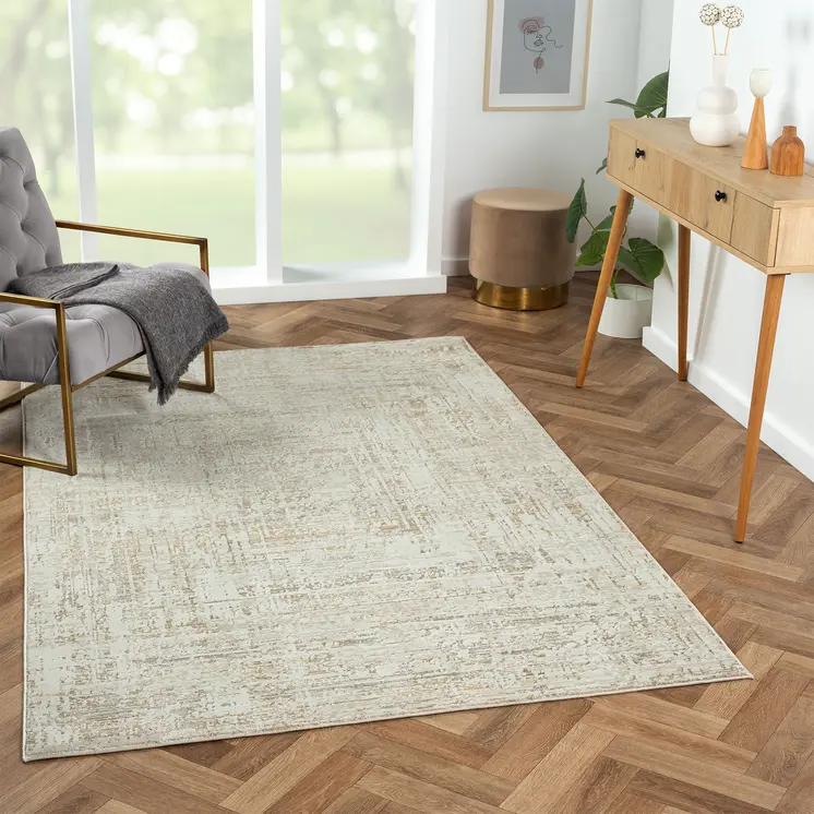 2' X 3' Beige Abstract Distressed Area Rug