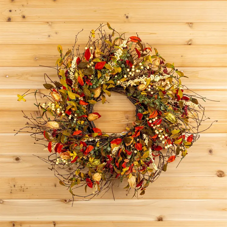 20" Green Brown  And White Fall Mixed Assortment Artificial Wreath