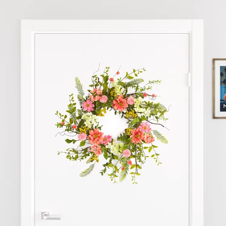 27" Pink and Green Spring Berry Artificial Wreath