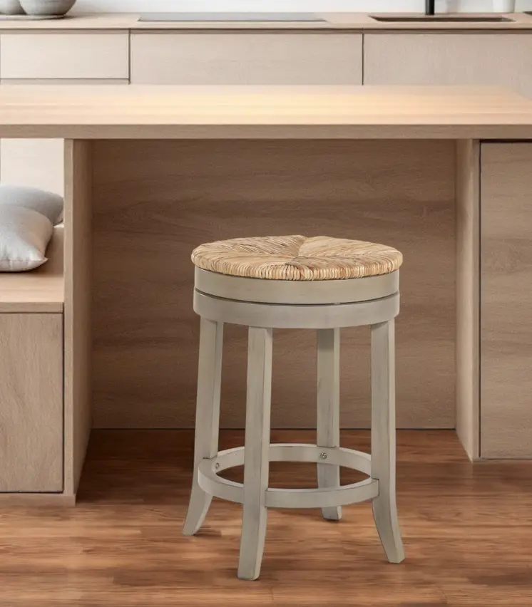24" Natural And Gray Solid Wood Swivel Backless Counter Height Bar Chair