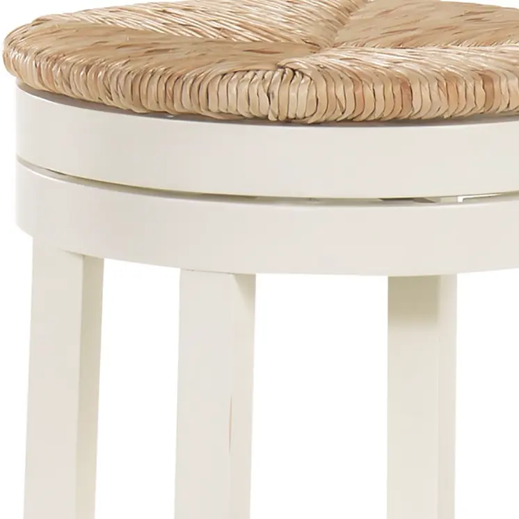 30" Natural And Antiqued White Solid Wood Swivel Backless Bar Height Bar Chair
