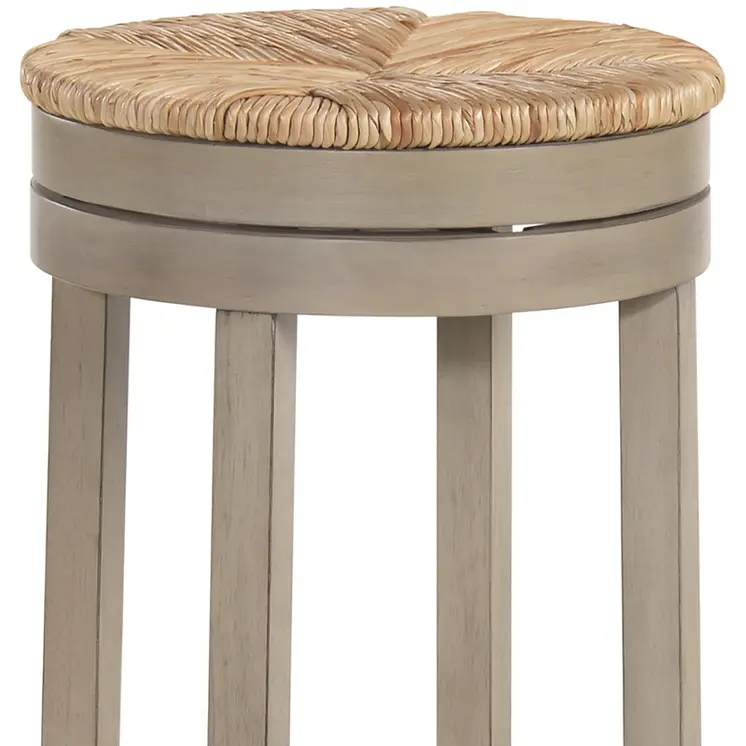 30" Natural And Gray Solid Wood Swivel Backless Bar Height Bar Chair